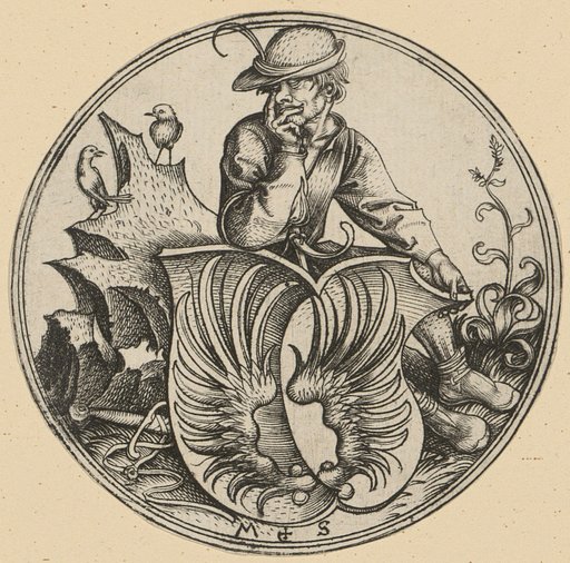 Coat of Arms with a Wing, Held by a Peasant