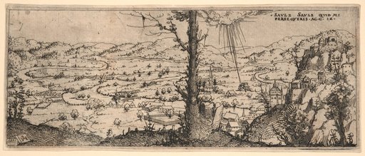 Vast Landscape Traversed by a River. In the Distance the Conversion of Paul