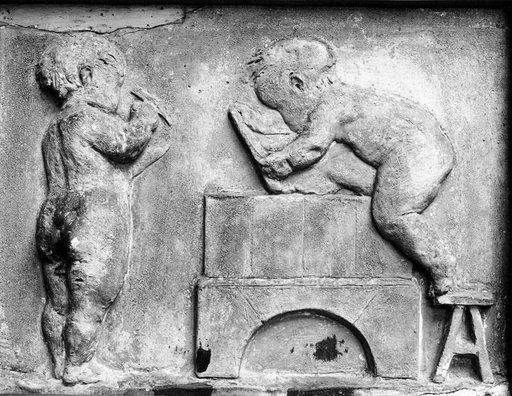 Two Putti Building a Stove (Fragment from a Figure Frieze Depicting Scenes from the Potter's Craft on the Facade of Walter Böcklin's Residence at Clarastrasse 17 in Basel)