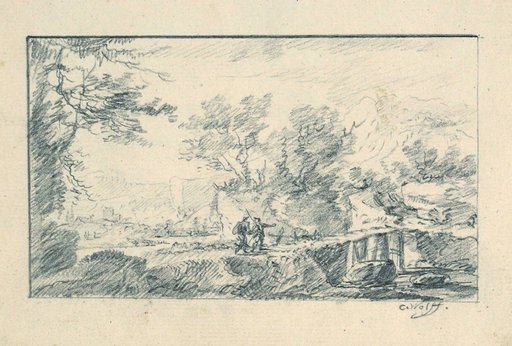 Landscape with a Wooden Bridge and Two Travelers