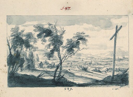 Landscape with a Way Cross and a Village