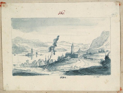 Pre-Alpine Landscape with Church and Town on a Lake