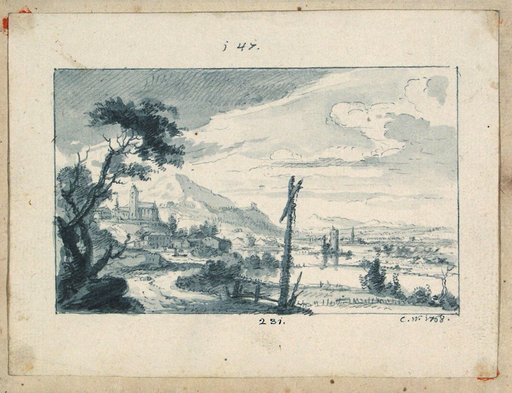 Landscape with Way Cross, Village Church, and Lake