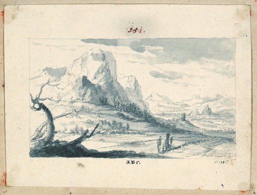 Landscape with High Mountain Massif and View over a Mountain Valley with Castle-Crowned Hills