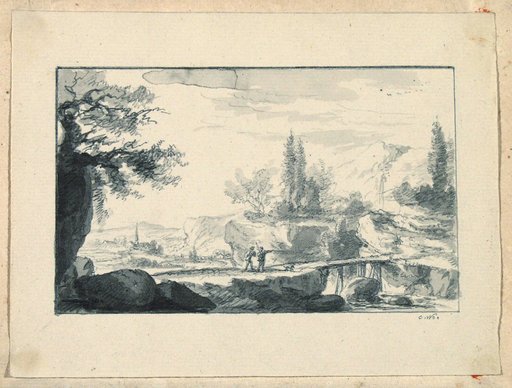 Landscape with Wooden Bridge and Two Travelers