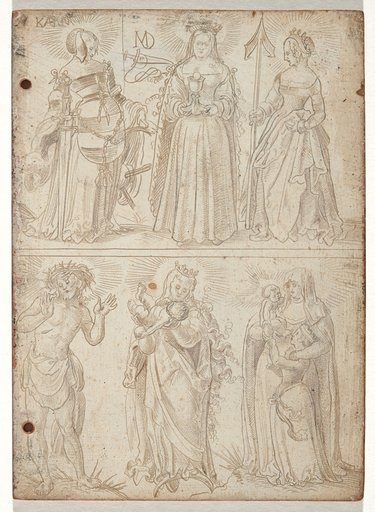 Man of Sorrows and Five Female Saint Figures (Writing Booklet I)
