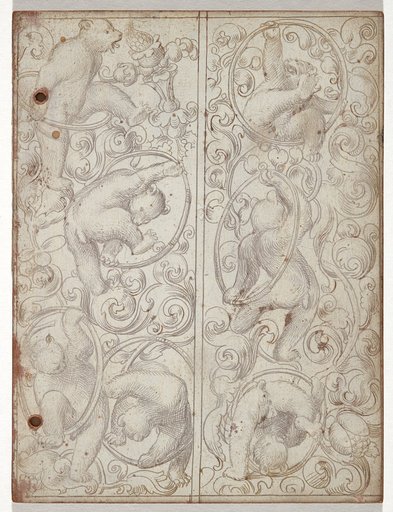 Two Vertical Ornamental Beams with Bear Motifs (Writing Book II)
