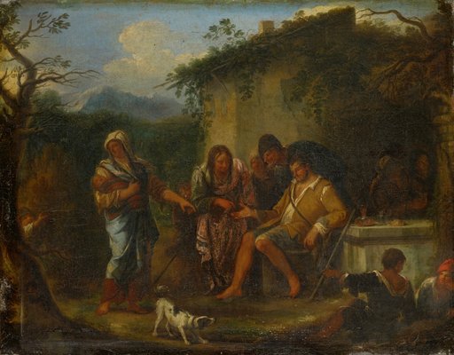 Fortune Teller in front of an Italian Tavern