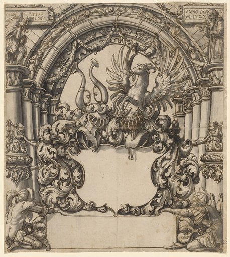 Cartouche with the (not fully executed) Coat of Arms of the Canon and Baron Wolfgang von Hewen