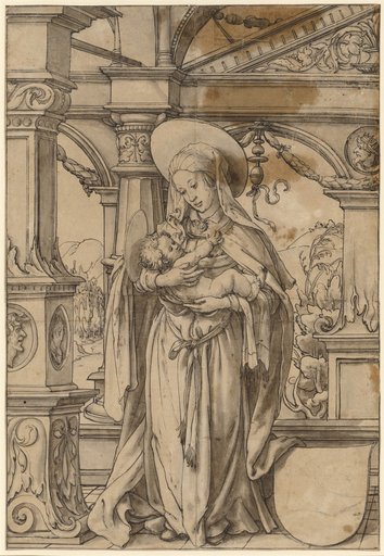 Circular Design with Mary and Child under a Renaissance Portico