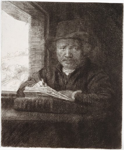 Self-Portrait Drawing at the Window