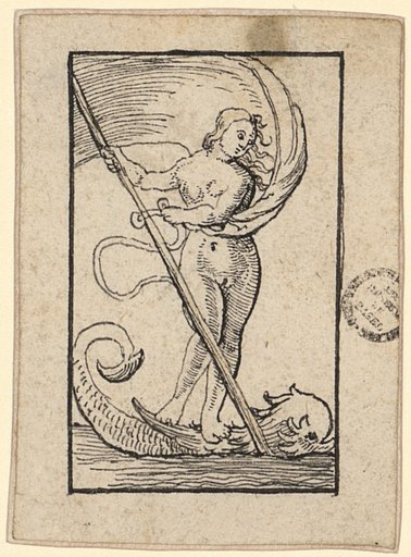 Naked woman on a dolphin