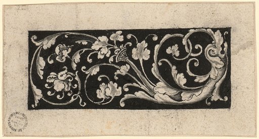 Cross-filling with leafy vines and grotesque head