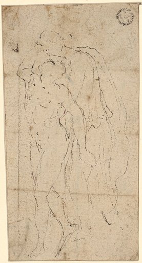 Female figure with chiton and naked youth (Apollo and Daphne?)