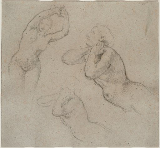 Study of the foremost Nixie in the center right in "The Oath-Breaking" and 2 Sketches for the second Nixie on the left in "Reunion" from the cycle "The Beautiful Melusine" (1869)