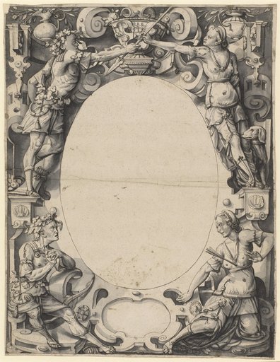 Window Design with Oval Frame and Empty Central Panel, with Cephalus and Procris in the Corner Panels
