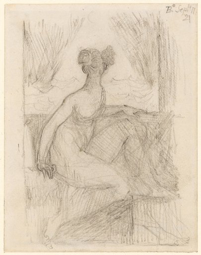 Young Woman in Light Clothing, Barefoot, Sitting at an Open Window