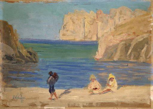 Rocky Bay with Two Figures Sitting