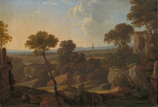 Greek Landscape with Temple, Obelisk, and Tomb Stele