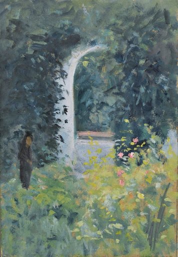 Woman in a Rose Garden