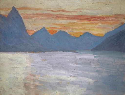View over Lake Lugano towards the Mountains of Porlezza before Sunrise