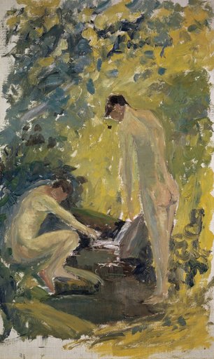 Two Naked Youths in a Forest Stream