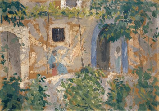 Woman with Child in Front of the House