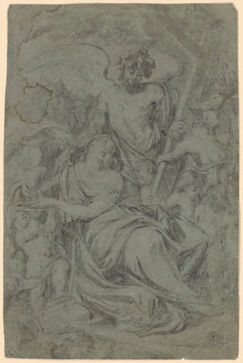 Personification of Faith (Fides) with Chalice, accompanied by an Angel with Cross and Putti