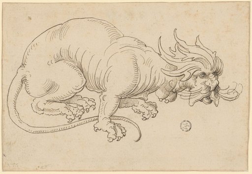 Mythical creature with breasts, facing right