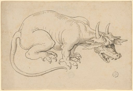 Horned mythical creature, facing right