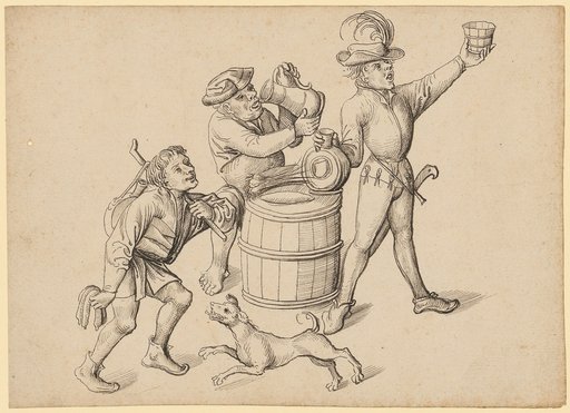 Three Drinking Peasants and a Dog