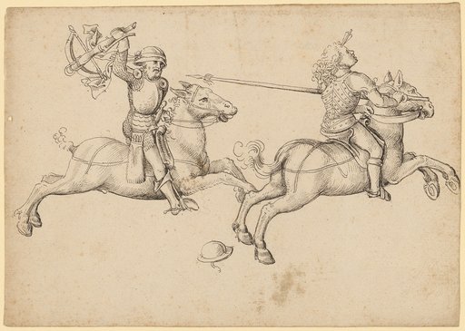 Two Fighting Riders Galloping to the Right