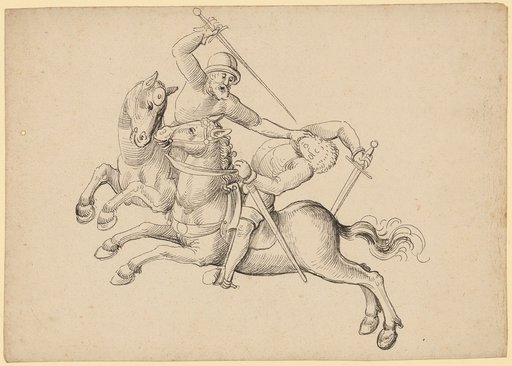 Two Fighting Riders Galloping to the Left