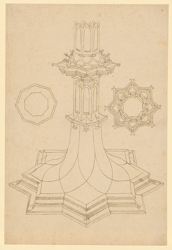 Shaft and Base of a Monstrance, with Two Corresponding Floor Plans