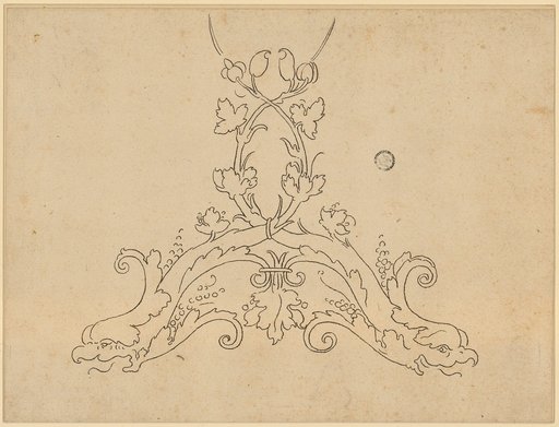 Ornament of crossed branches with dolphin heads