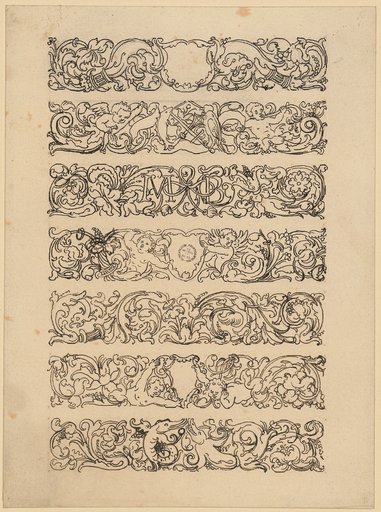 Seven horizontal ornamental strips