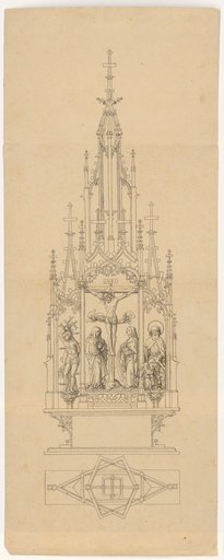 Elevation and plan of a carved altarpiece