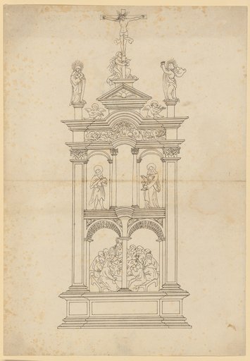 Tabernacle for the Holy Sacrament with the Last Supper, the Crucifixion of Christ, and two saints (Adler's tabernacle?)