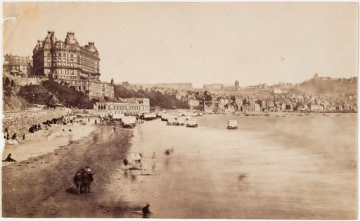 Beach of Scarborough with Bathing Carriages and the Grand Hotel