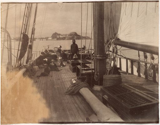 Vacationers Aboard a Sailing Ship with the Old Fortress of Corfu Town in the Background