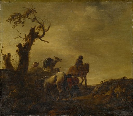 Horses and donkeys in a hollow way