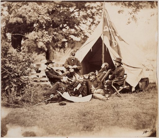 Philip Henry Sheridan, Commander of the Cavalry of the Army of the Potomac, with Other Members of the Union Army Studying a Map Before a Tent at Lighthouse Point near City Point, Virginia