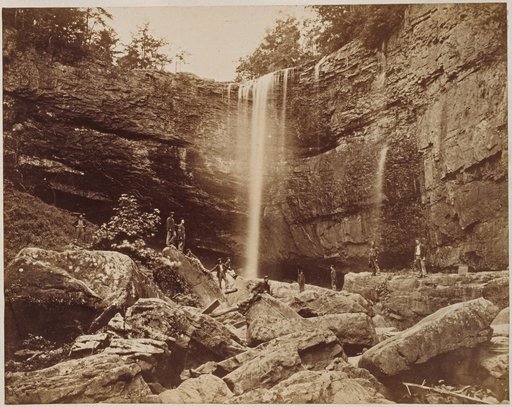 Waterfall (Lower Falls) of Rock Creek at Lookout Mountain with Union Soldiers