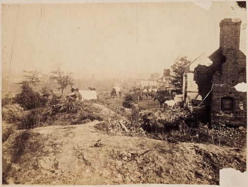 Army Camp During the Civil War with Ruins and Horses