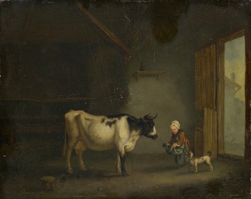 Girl with a Cow in a Stable
