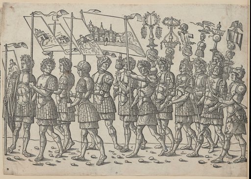 Soldiers with Depictions of Conquered Cities and Trophies