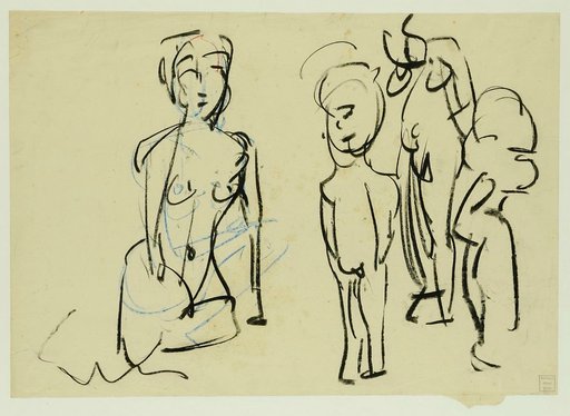 Figural Sketch (Two Female Nudes and Two Children)
