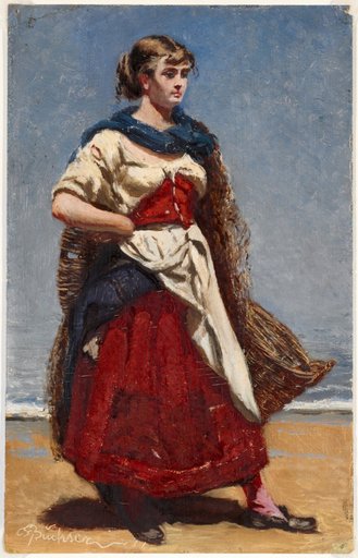 Fisher Girl with Basket and Nets on the Beach of Scarborough