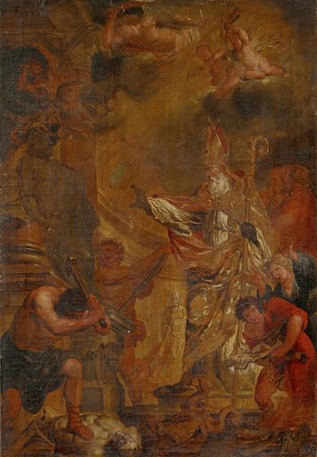 Idols Being Destroyed in the Presence of a Bishop