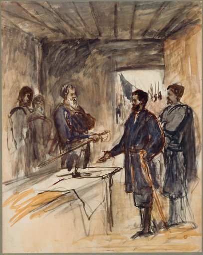 The Surrender of General Robert E. Lee to General Ulysses S. Grant on April 9, 1865, at Appomattox Courthouse, Virginia